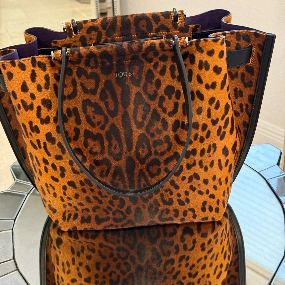 RARE NWOT TOD'S Leopard Print Calf Hair Shoulder Bag